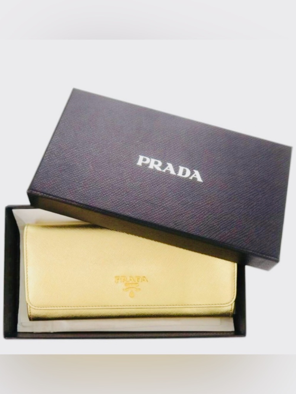 Prada Metallic Gold Leather Continental Wallet